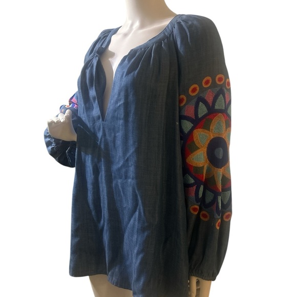 Zara Chambrey Top with Embroidered Sleeves - Picture 5 of 10